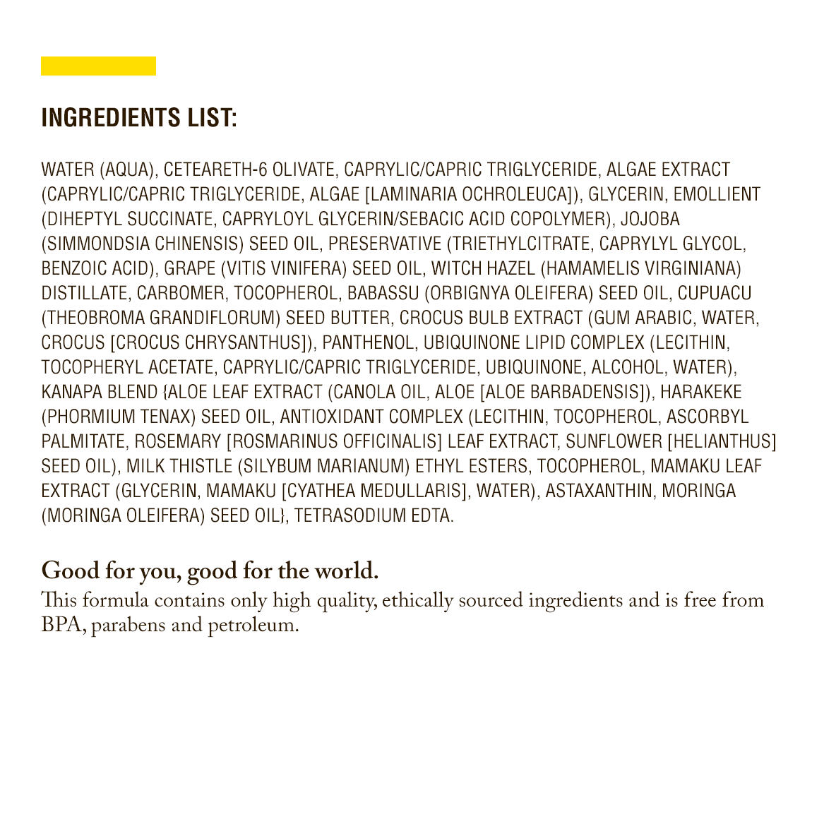 The ingredients list for Ultra-Light Sheer Day & Night Cream